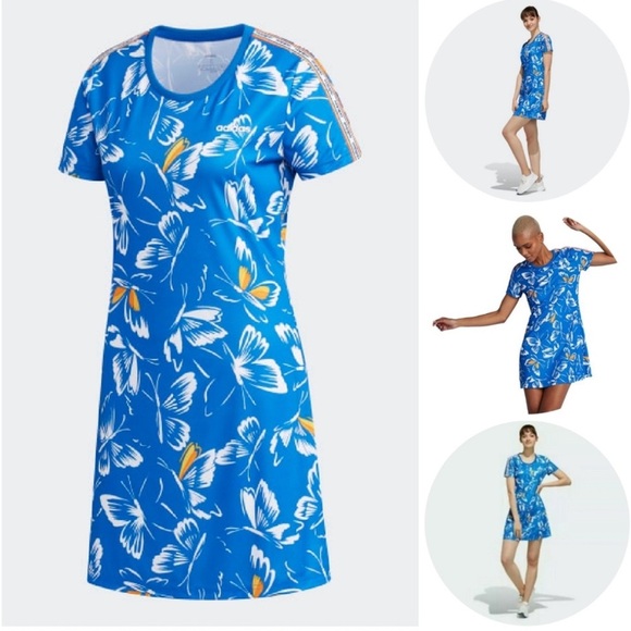 Adidas x Farm Rio Butterfly Mini Dress Short Sleeve Blue Size Small EUC - Picture 1 of 5